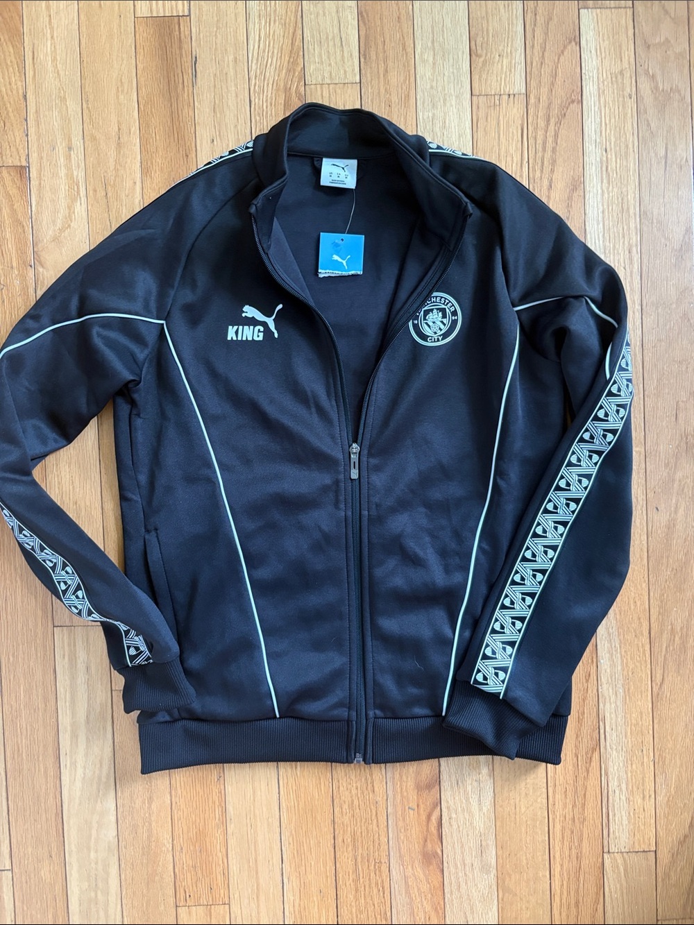 Puma Men’s Black Bomber Track Jacket with White Piping
